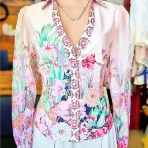 Floral Blouse - Pink and Green